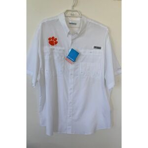 Columbia PFG Clemson Tigers Tamiami II Fishing Shirt Mens XXL White NWT UPF 40